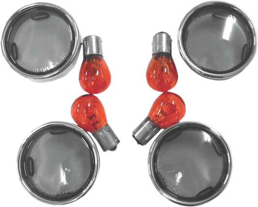 Drag Specialties 4 Smoke Bullet Deuce Turn Signal Smoke Lens Trim Kit Harley