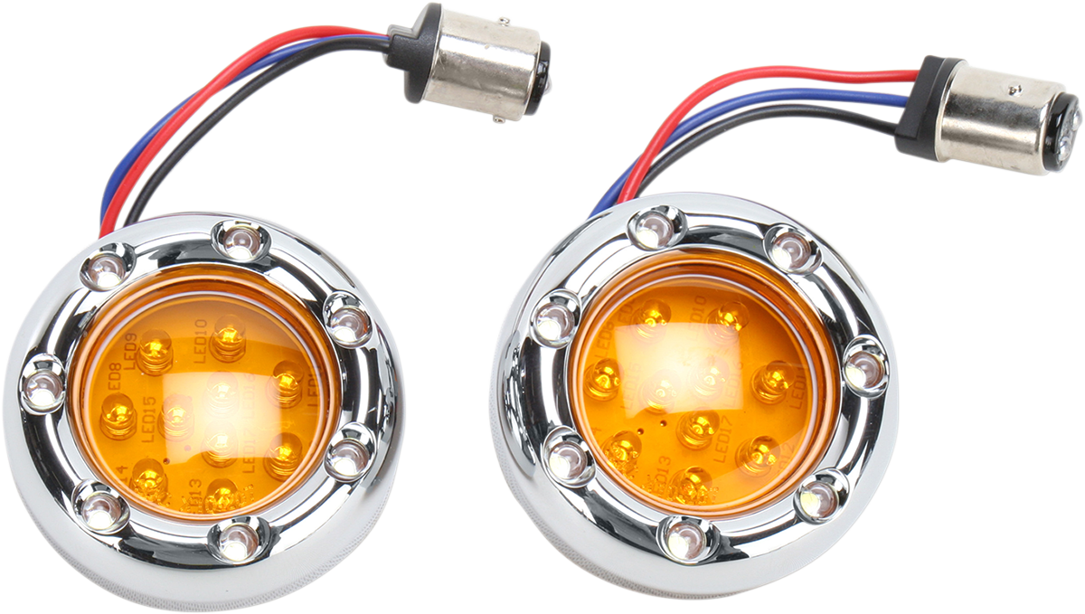 Arlen Ness 1157 Chrome Amber LED Fire Ring Motorcycle Turn Signal Kit Harley
