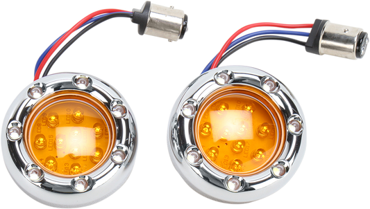 Arlen Ness 1157 Chrome Amber LED Fire Ring Motorcycle Turn Signal Kit Harley