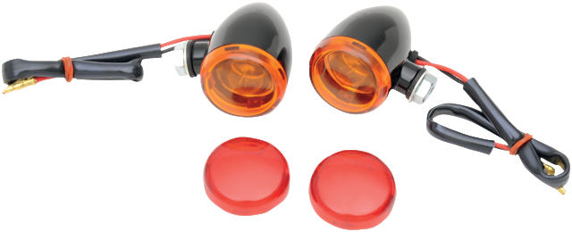 Drag Specialties Black Gloss Bullet Style Mini Deuce Amber Marker Lights Harley