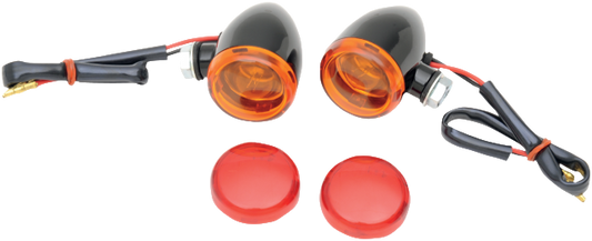 Drag Specialties Black Gloss Bullet Style Mini Deuce Amber Marker Lights Harley
