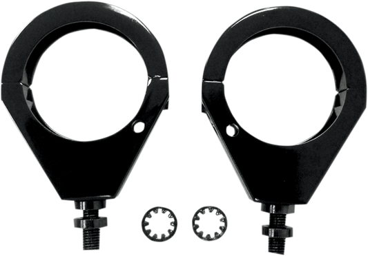 Drag Specialties Pair Black 49mm Front Fork Turn Signal Clamps for Harley