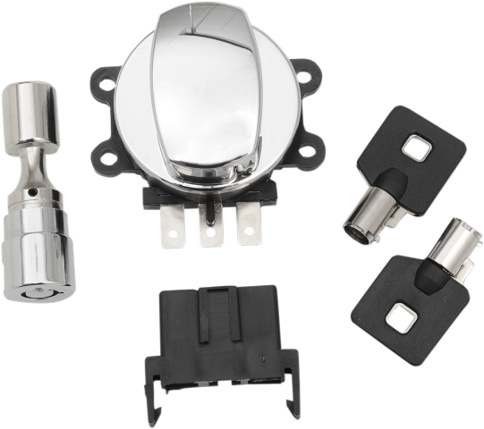 Drag Specialties Chrome Ignition Switch & Fork Lock Kit for 96-10 Harley Softail