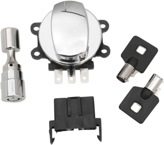 Drag Specialties Chrome Ignition Switch & Fork Lock Kit for 96-10 Harley Softail