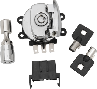 Drag Specialties Chrome Ignition Switch & Fork Lock Kit for 96-10 Harley Softail
