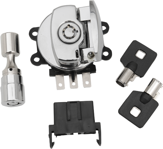 Drag Specialties Chrome Ignition Switch & Fork Lock Kit for 96-10 Harley Softail
