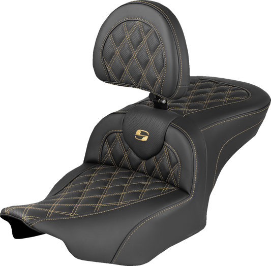 Saddlemen Roadsofa Lattice Stitch Gel Seat W Backrest for 2023-25 Harley Touring