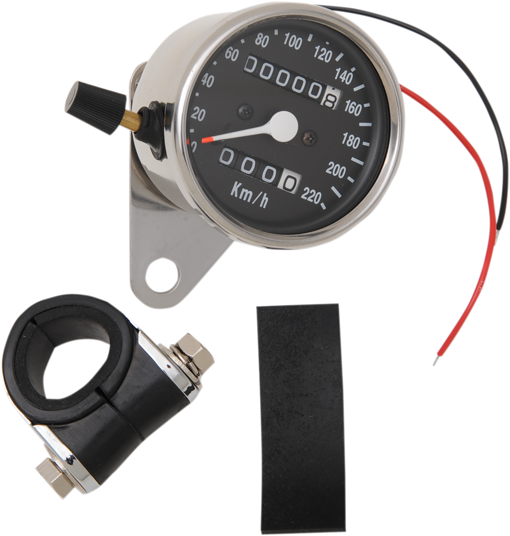 Drag Specialties 2:1 Chrome 220 KPH Mini Mechanical Speedometer Odometer & Trip
