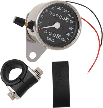 Drag Specialties 2:1 Chrome 220 KPH Mini Mechanical Speedometer Odometer & Trip