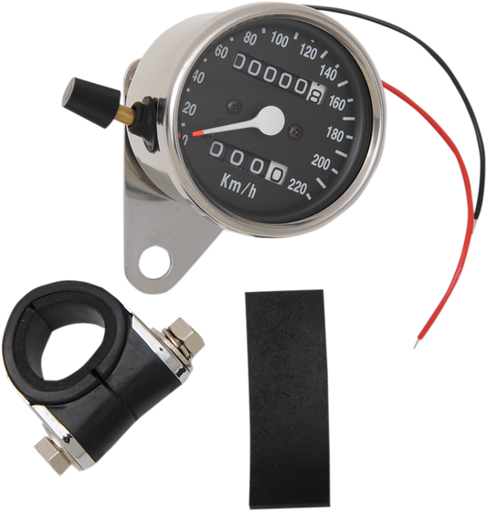 Drag Specialties 2:1 Chrome 220 KPH Mini Mechanical Speedometer Odometer & Trip
