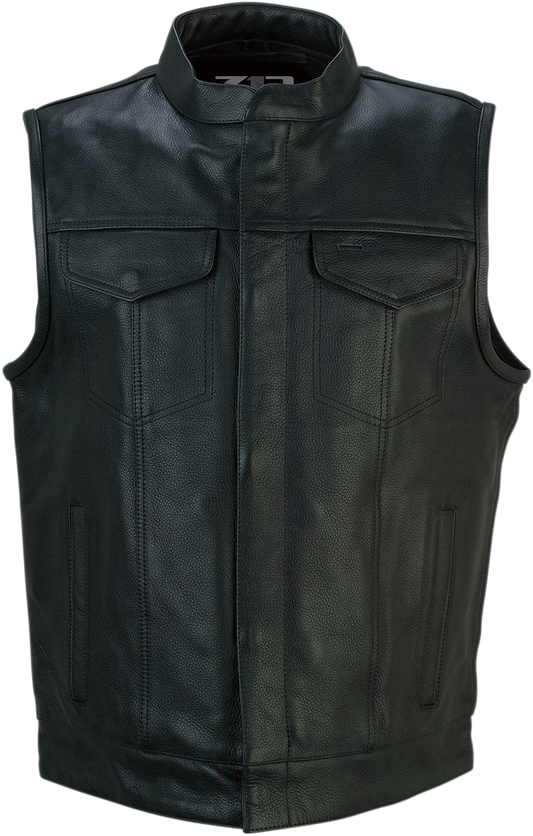 Z1R Vindicator Mens Black Leather Motorcycle Riding Street Racing Club Vest