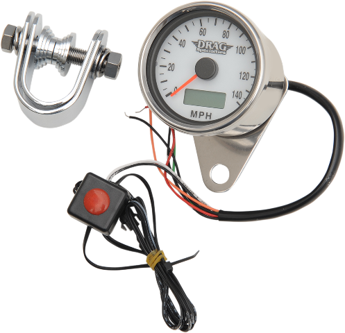 Drag Specialties White Face Speedo Electronic Motorcycle Speedometer for Harley