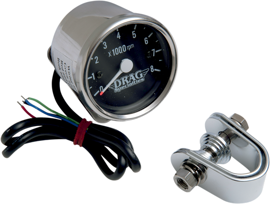 Drag Specialties 8000 RPM Chrome Electronic Tachometer Tach Black Face Harley