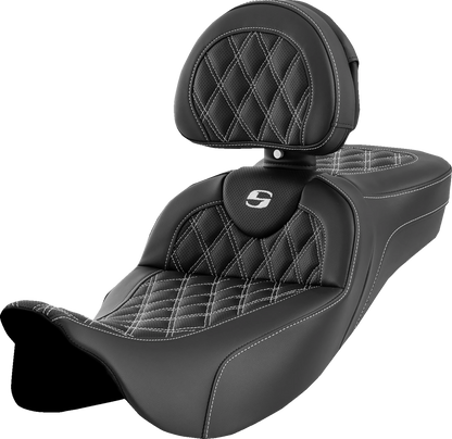 Saddlemen Roadsofa White Lattice Extended Seat w/ Backrest 08-24 Harley Touring
