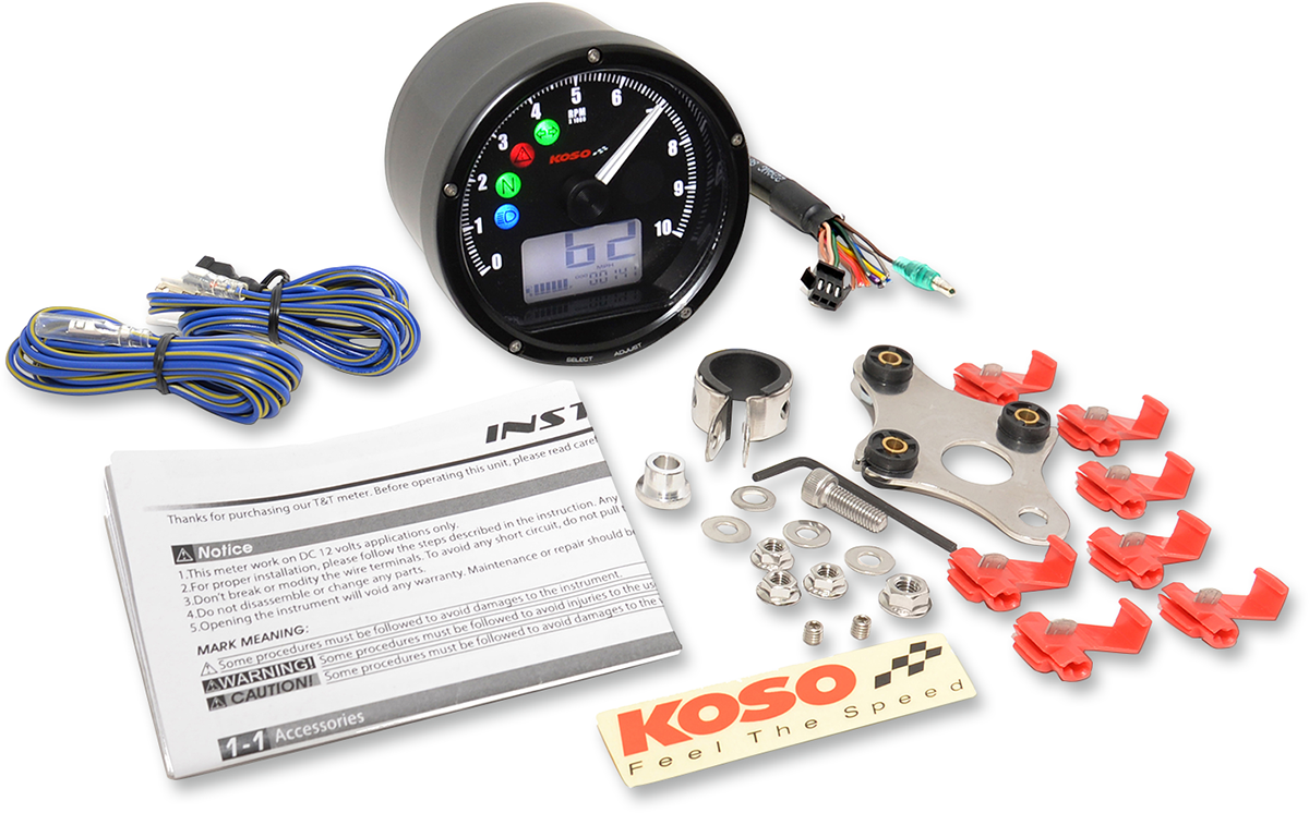 Koso TNT-01R Universal 3" Electronic Motorcycle Speedometer Tachometer Gauge Kit