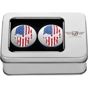 Figurati Designs Skull USA Flag Swingarm Covers for 1980-2025 Harley