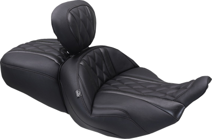Mustang Deluxe Tour Black Diamond Driver Backrest for 2023-2026 Harley Touring
