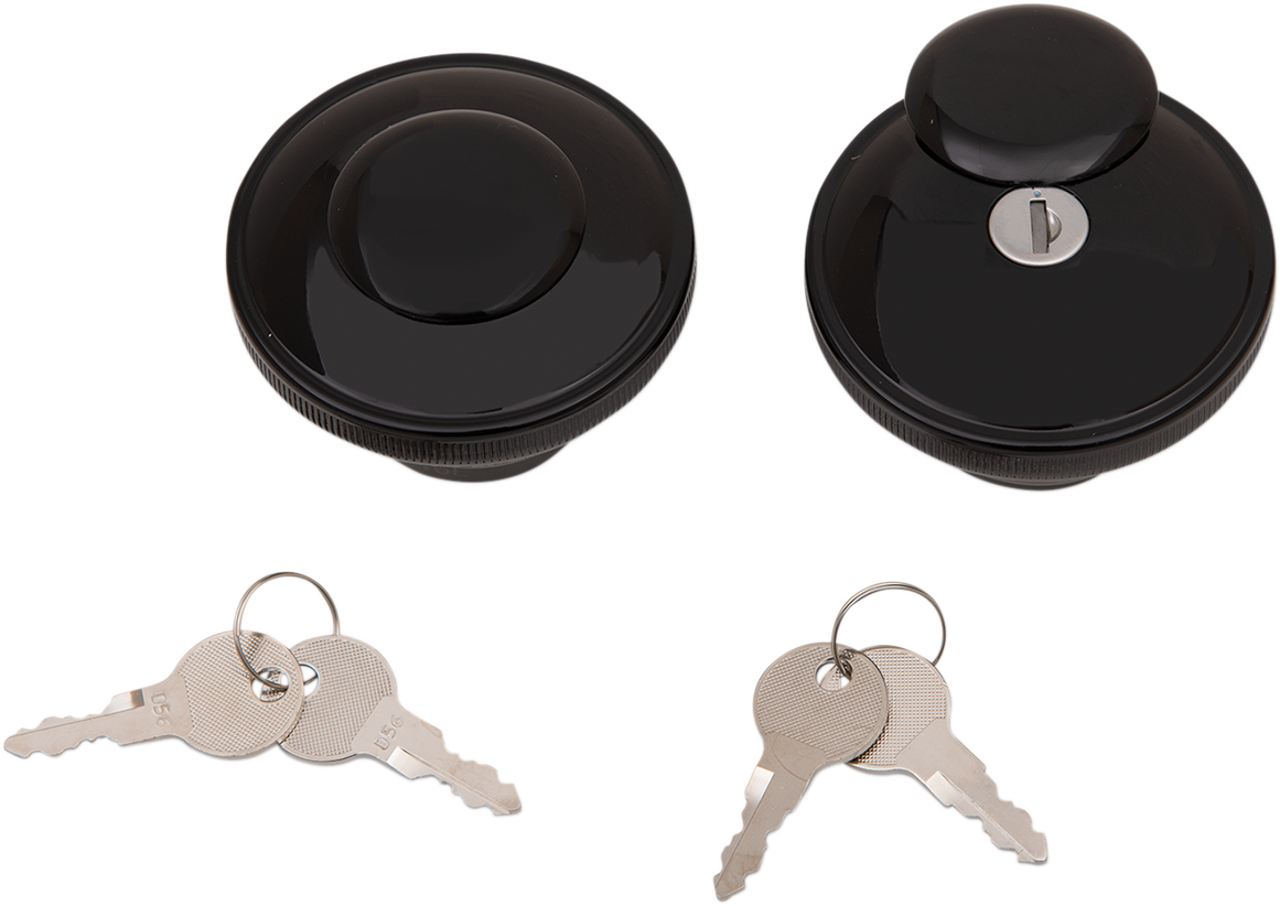 Drag Specialties Black Non-Vented & Vented Gas Caps for L96-24 Harley Big Twin