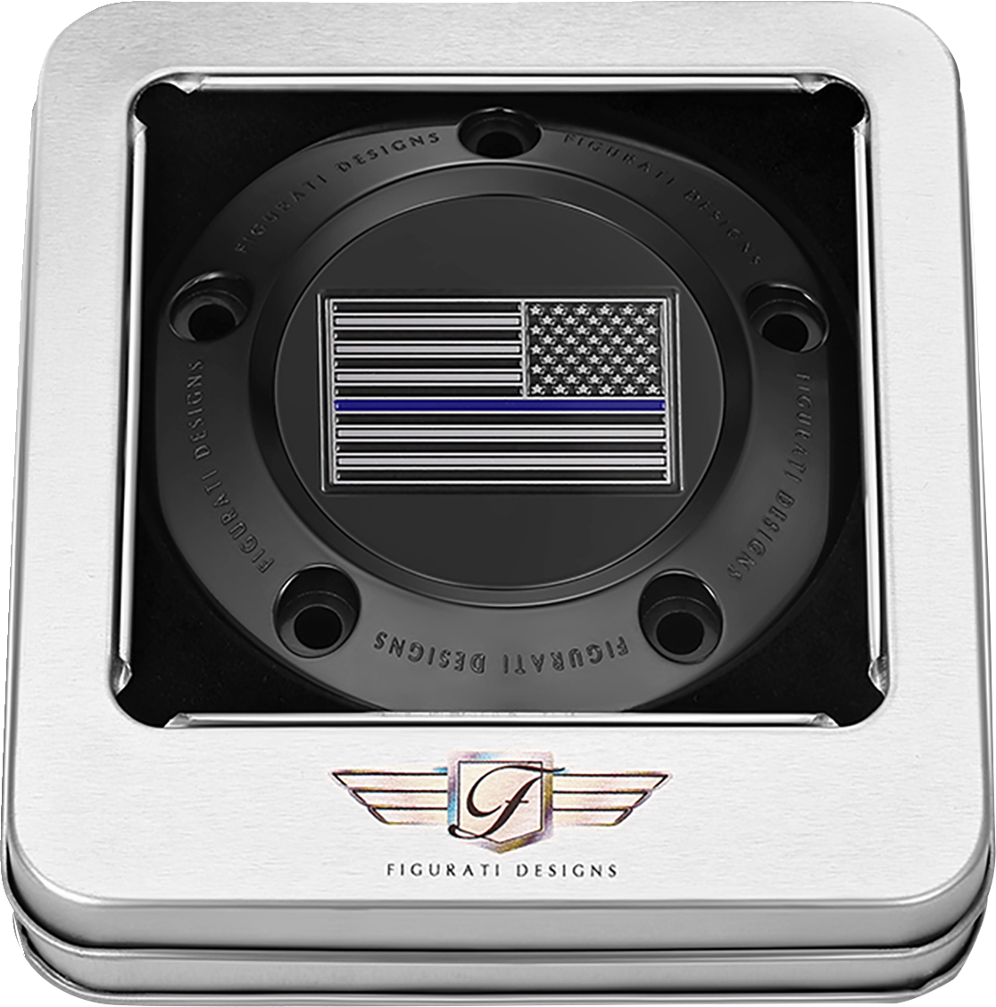 Figurati Designs Blue Line Flag Black Timing Cover for 1999-2017 Harley
