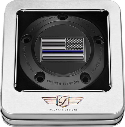 Figurati Designs Blue Line Flag Black Timing Cover for 1999-2017 Harley