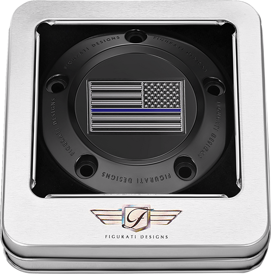 Figurati Designs Blue Line Flag Black Timing Cover for 1999-2017 Harley