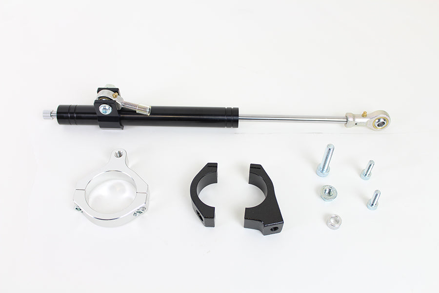 VTwin Black 49mm Front Fork Steering Damper Kit 2006-2017 Harley Davidson Dyna