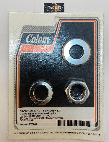 Colony Chrome Front Axle Nut & Washer Kit for 1973-2006 Harley Dyna Sportster