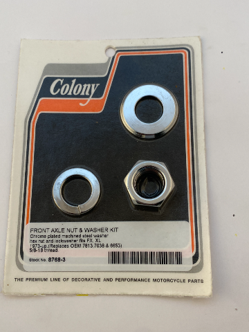 Colony Chrome Front Axle Nut & Washer Kit for 1973-2006 Harley Dyna Sportster