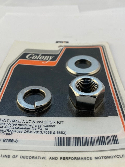 Colony Chrome Front Axle Nut & Washer Kit for 1973-2006 Harley Dyna Sportster