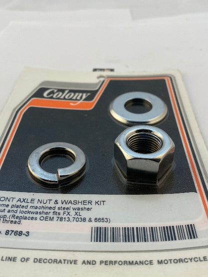 Colony Chrome Front Axle Nut & Washer Kit for 1973-2006 Harley Dyna Sportster
