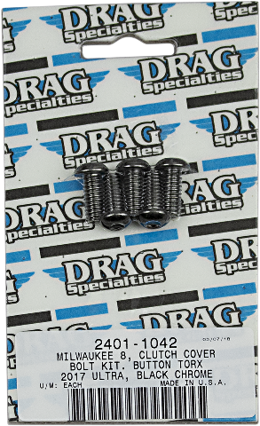 Drag Specialties Black Chrome 5 Pack M8 Clutch Cover Bolt Kit for 17-19 Harley