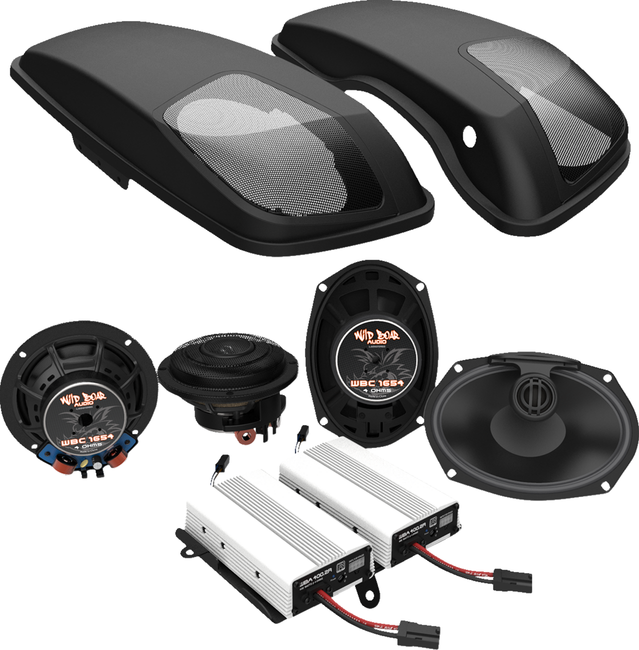 Wild Boar Front & Rear Saddlebag Lid Speaker Amp Kit 2014-2022 Harley Touring