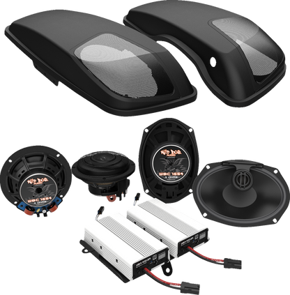 Wild Boar Front & Rear Saddlebag Lid Speaker Amp Kit 2014-2022 Harley Touring