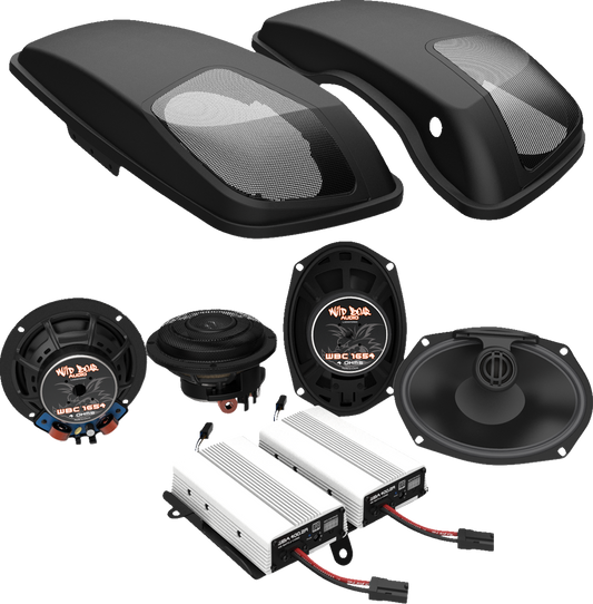 Wild Boar Front & Rear Saddlebag Lid Speaker Amp Kit 2014-2022 Harley Touring