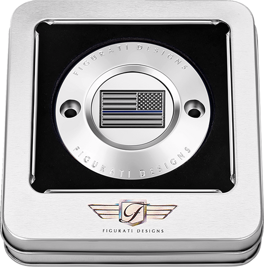Figurati Designs Blue Line Flag Timing Cover for 2017-2023 Harley Touring M8