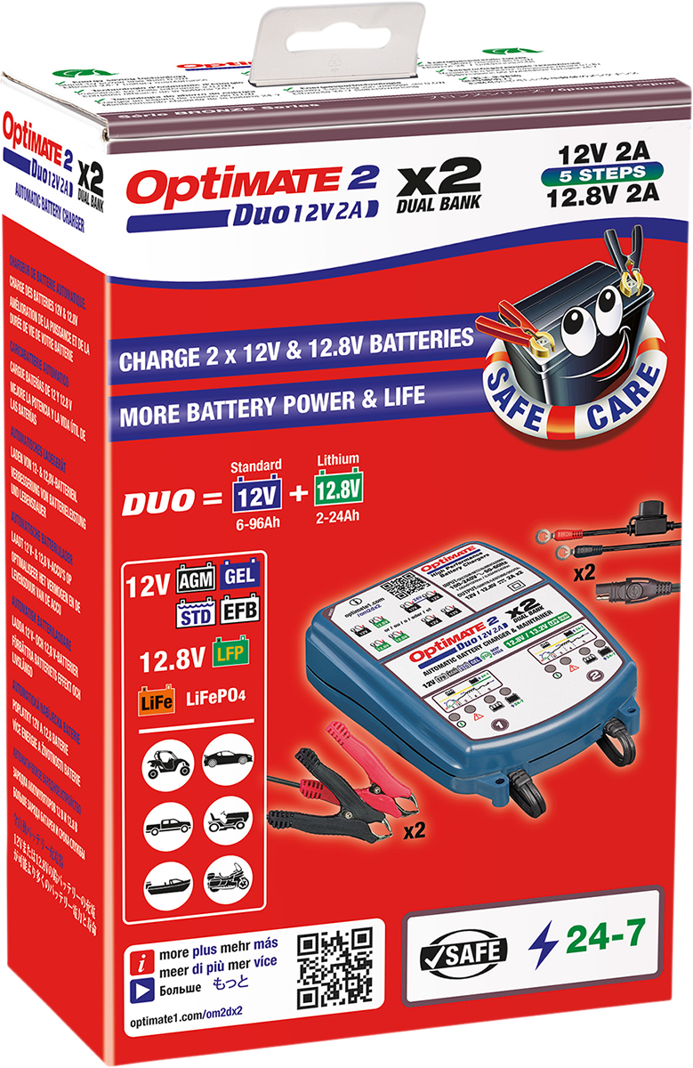 Tecmate Optimate 2 Duo 2-Bank Battery Charger Maintainer 12V Motorcycle ATV UTV