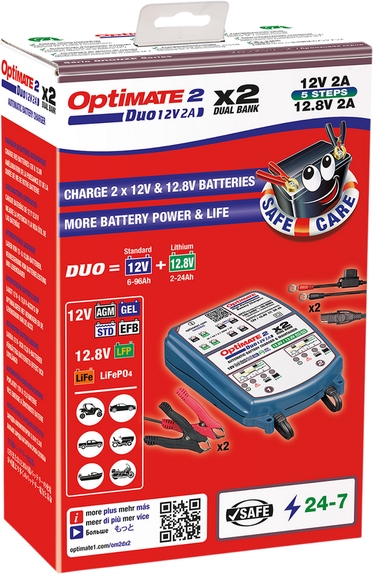Tecmate Optimate 2 Duo 2-Bank Battery Charger Maintainer 12V Motorcycle ATV UTV