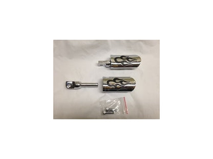 Vtwin Flame Style Adjustable Footpeg Set Chrome Male for Harley Davidson Dyna