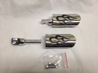 Vtwin Flame Style Adjustable Footpeg Set Chrome Male for Harley Davidson Dyna