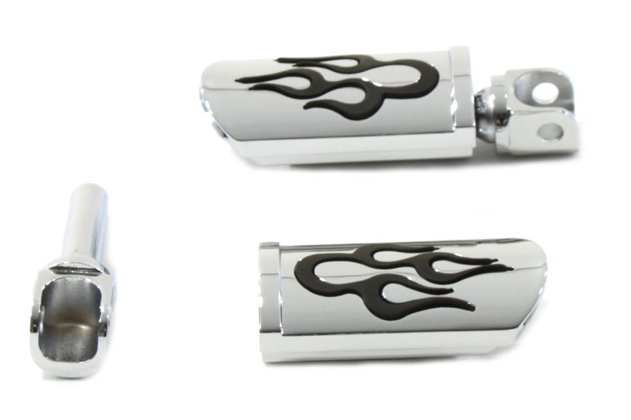 Vtwin Flame Style Adjustable Footpeg Set Chrome Female Harley Davidson FXR Dyna