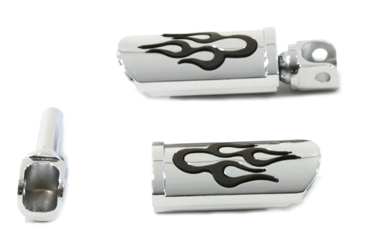 Vtwin Flame Style Adjustable Footpeg Set Chrome Female Harley Davidson FXR Dyna