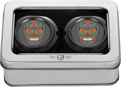 Figurati Designs Sugar Skull Black Front Axle Nut Covers for 2002-2022 Harley