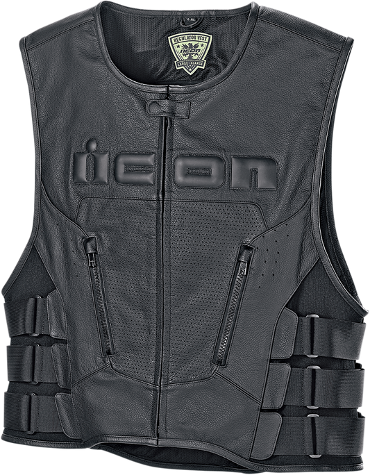 Icon Mens Black Leather Regulator Motorcycle Racing Riding D30 Armored Club Vest