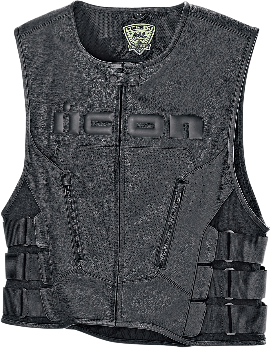 Icon Mens Black Leather Regulator Motorcycle Racing Riding D30 Armored Club Vest
