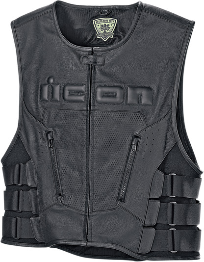 Icon Mens Black Leather Regulator Motorcycle Racing Riding D30 Armored Club Vest