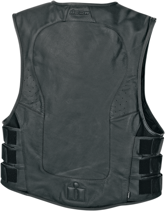 Icon Mens Black Leather Regulator Stripped Motorcycle Riding Armored Club Vest