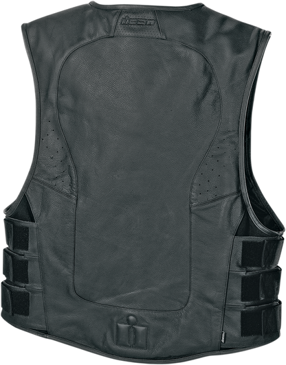 Icon Mens Black Leather Regulator Stripped Motorcycle Riding Armored Club Vest