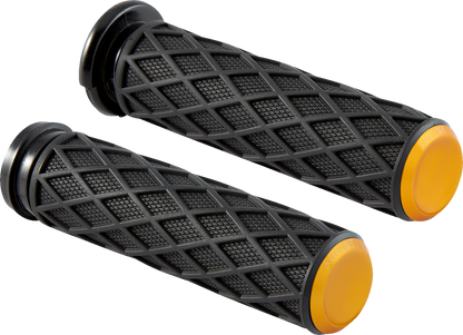 Arlen Ness Gold Diamond TBW Grips for 2008-2025 Harley Softail Fat Boy Bob FXLRS