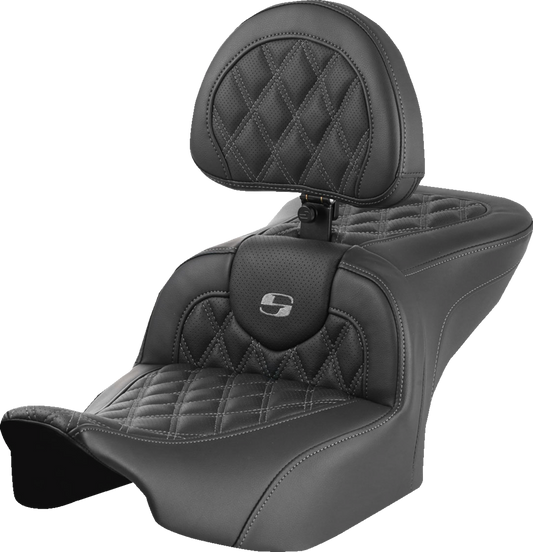 Saddlemen Roadsofa Gray Lattice Gel Seat w/ Backrest 2023-2025 Harley Touring