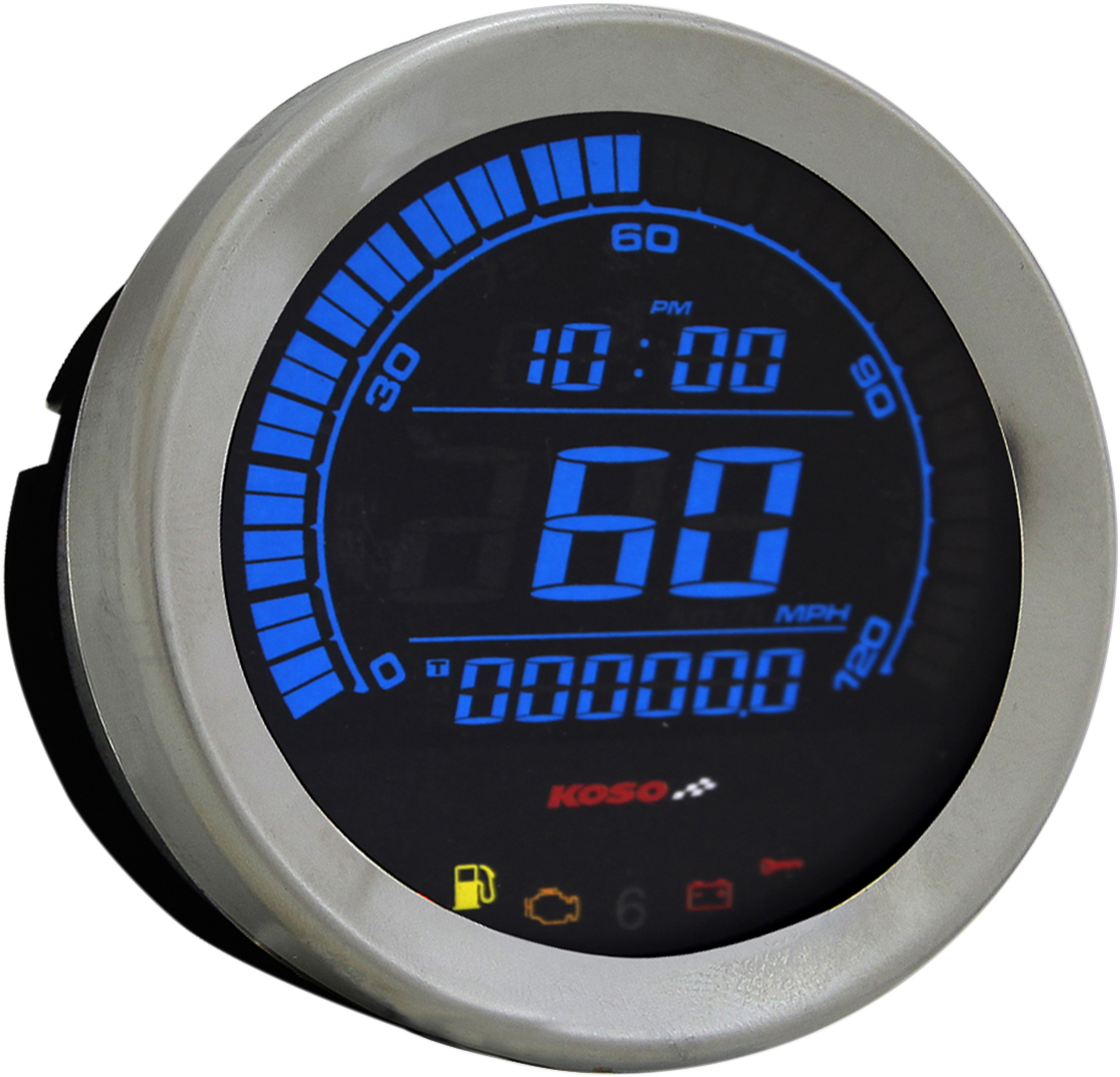 Koso Universal 4" Electronic Chrome LCD Digital Motorcycle Speedometer Gauge